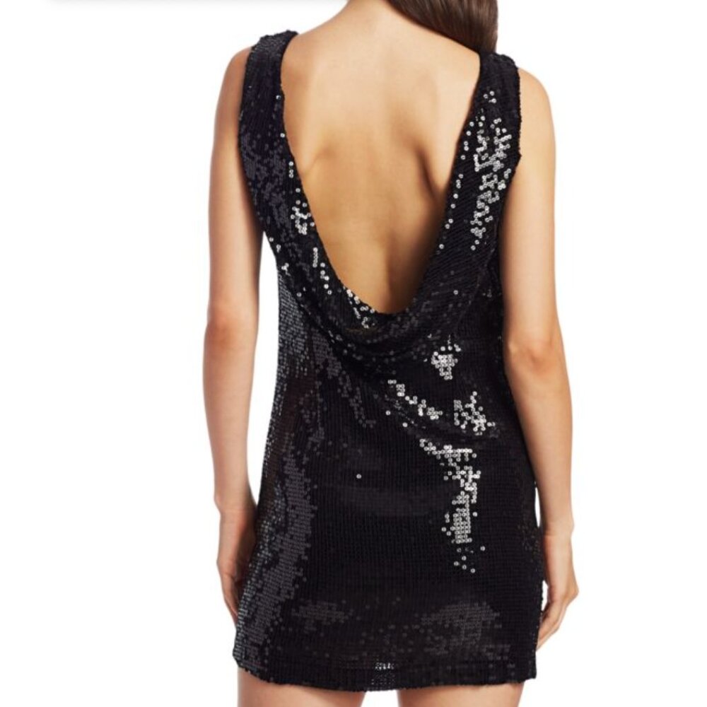 Alice + Olivia Kamryn Black Sequin Cowl Back Mini Dress - Picture 2 of 7